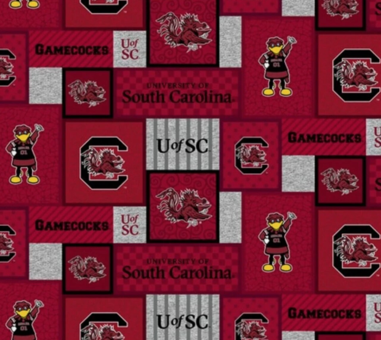 Licensed NCAA University of South Carolina Block Fleece SC1177 Fabric by the Yard